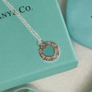 LIKE NEW!! Return to Tiffany & Co. Mini Blue Enamel Heart Tag Pendant Necklace